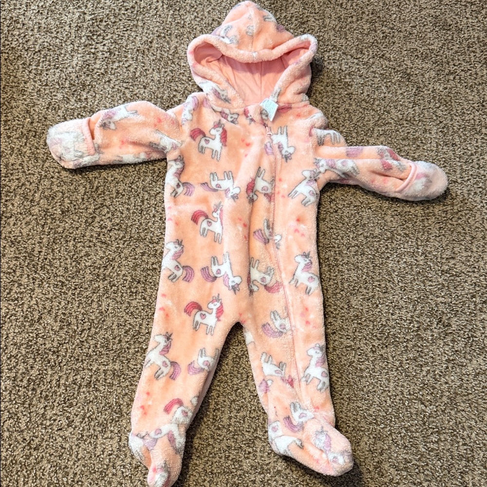 Pink Unicorn Fleece Hooded Footie One-Piece for Kids